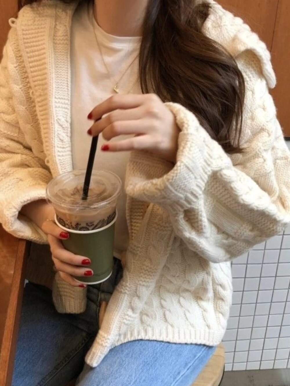 YesStyle Toggle-Button Cable Knit Cardigan - One Size - Picture 5 of 6
